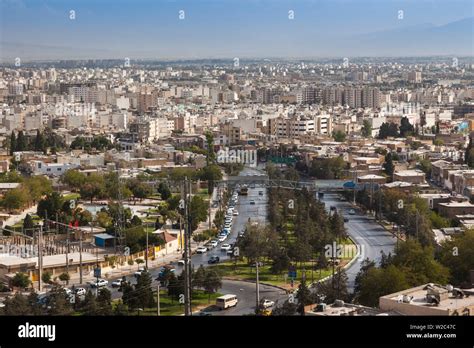 Iran, Central Iran, Shiraz, elevated city skyline from the north Stock ...