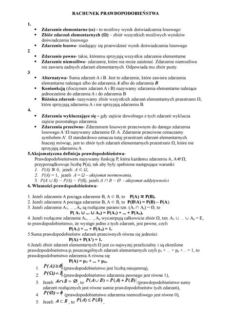 Statystyka teoria Notatki z wykładu 1 2 RACHUNEK