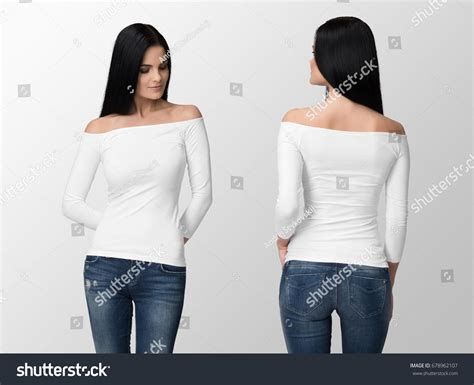 White Tshirt Wide Neck Long Sleeves Stock Photo 678962107 | Shutterstock