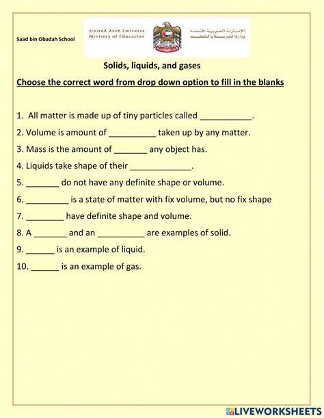 Solids Liquids And Gases Worksheet Live Worksheets Worksheets Library