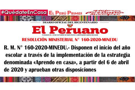 📚 【 Minedu Rm N ° 160 2020 Minedu Tienen El Inicio Del Año Escolar