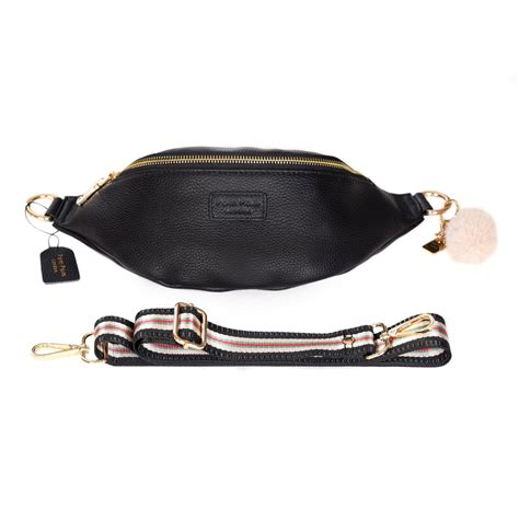 Bum Bag Leather Crossbody Bag In Black Pom Pom London