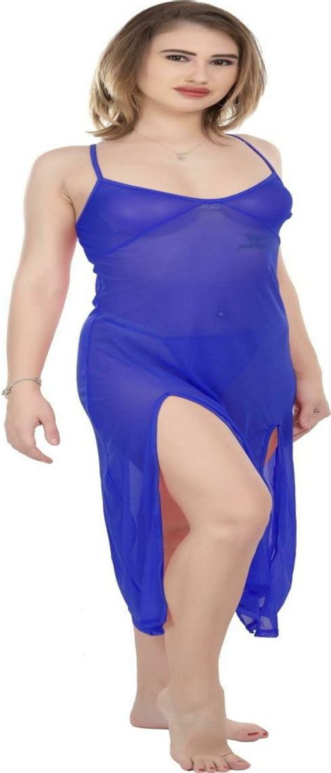 Ssoshhub Women Blue Solid Viscose Blend Baby Doll Lingerie Set Jiomart