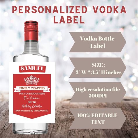 Printable Personalized Vodka Bottle Label Size 35CL, 70CL, 100% ...