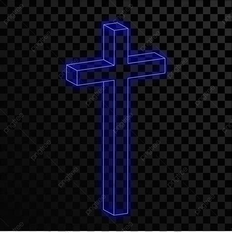 Christian Cross Vector Png Images Blue Neon Glowing Christian Cross On