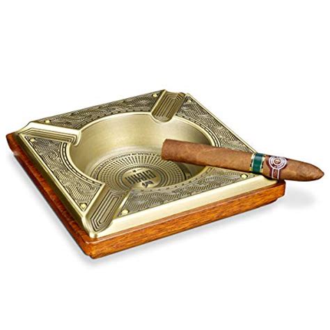 Cigarloong Cigar Ashtray Engraving Large Square Metal And Wood Home