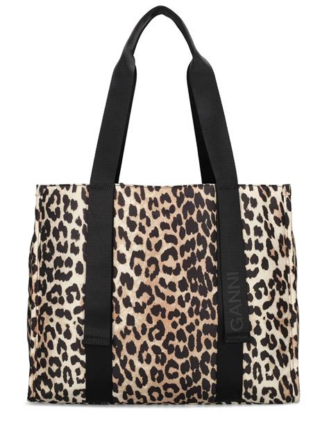 Ganni Medium Leopard Print Recycled Tech Tote Ganni