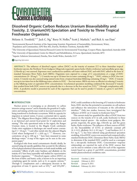 PDF Dissolved Organic Carbon Reduces Uranium Bioavailability And