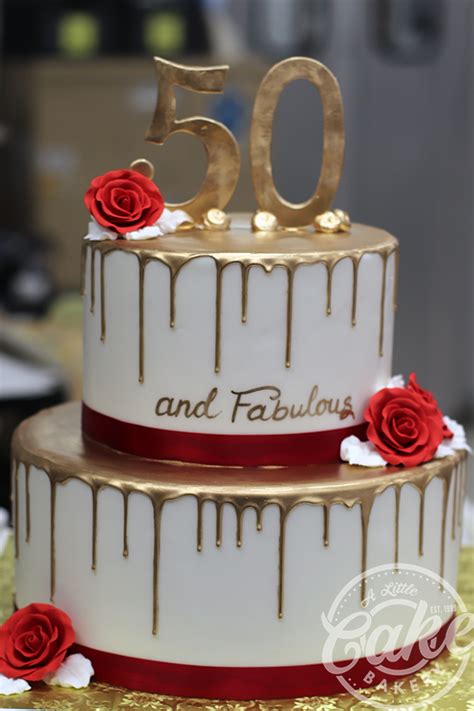 2 Tiered Gold Drip 50th Birthday Cake