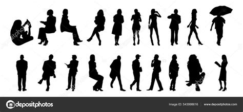 Vector Illustration Outline Silhouettes People Contour Drawing People Silhouette Architecture