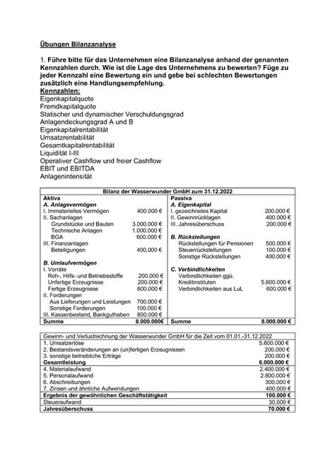 Übungen Bilanzanalyse Controlling Unternehmensführung FOM Studocu