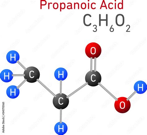 Propanoic Acid C H O Structural Chemical Formula Model Stock Vector