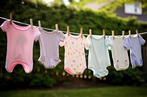 Premium Photo Baby Clothes Hanging On The Line In The Backyard