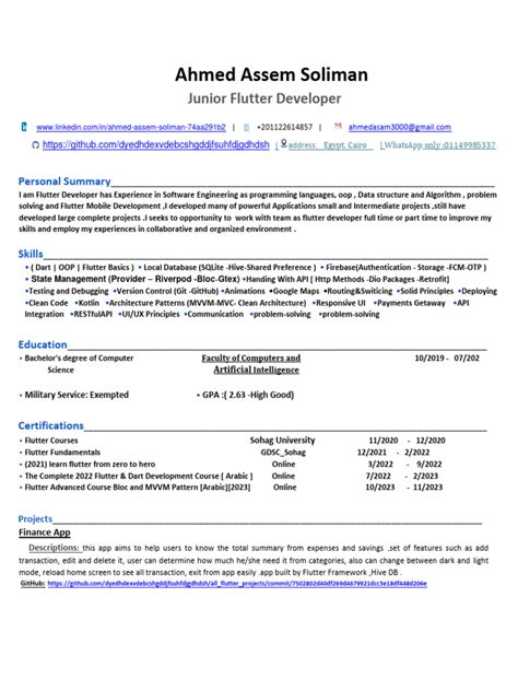 Ahmed Assem Soliman Cv Update Pdf Mobile App Object Oriented Programming