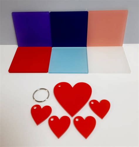 X Frosted Coloured Acrylic Cm Heart Keyring With X Cm Hearts