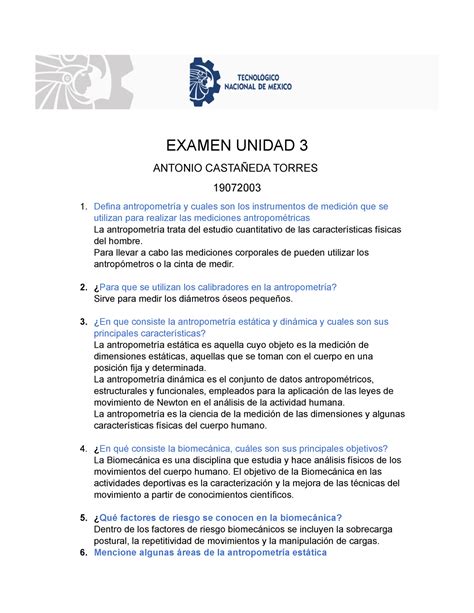 Examen ergonomía unidad 3 EXAMEN UNIDAD 3 ANTONIO CASTAÑEDA TORRES