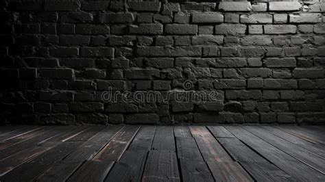 Dark Brick Wall and Wooden Floor in an Empty Room, in the Style of ...