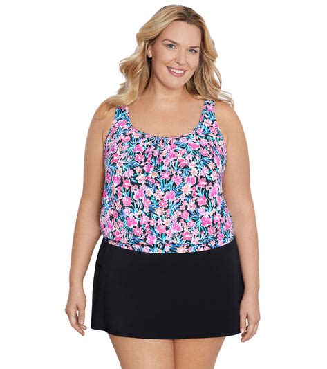 Shape Solver By Penbrooke Womens Plus Florentine Blouson Tankini Top