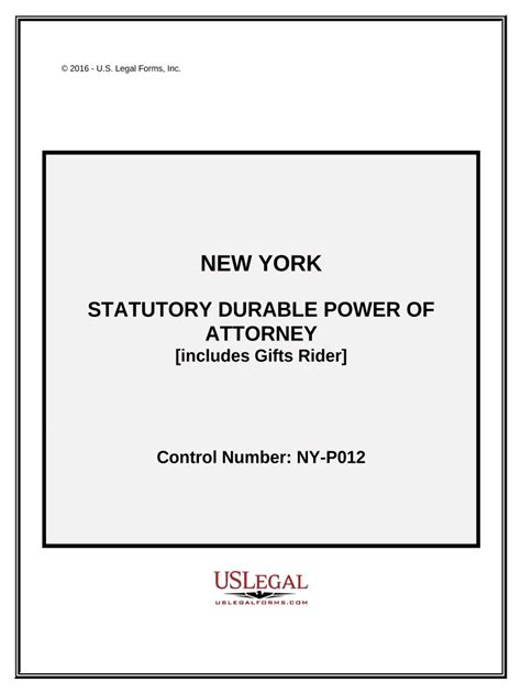 Statutory Durable Power Of Attorney Durable Provisions New York Form