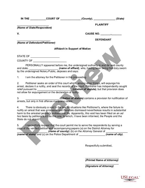 Affidavit In Support Of Motion To Order Expungement Of Criminal Record