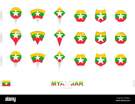 Collection Of The Myanmar Flag In Different Shapes And With Three