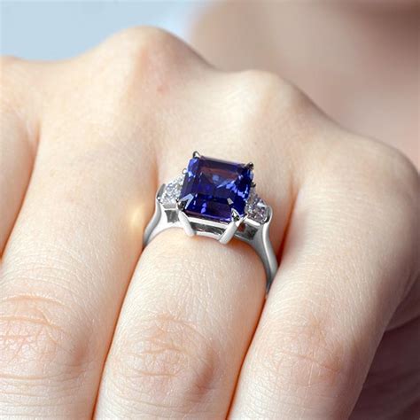 Emerald Cut 5 Carat Lab Blue Sapphire Ring Barkevs