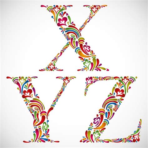 Letras Del Alfabeto Ornamentadas X Y Z Vector Premium