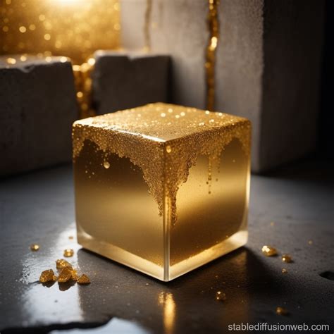 Golden Liquid Leaking From Concrete Cube Stable Diffusion Online