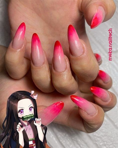 Nezuko Nails Demon Slayer Nails Kimetsu No Yaiba Nails Anime Nails