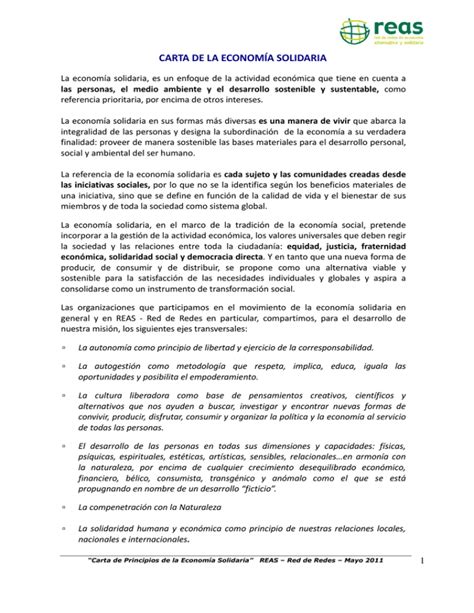 Carta De L Economia Solid Ria