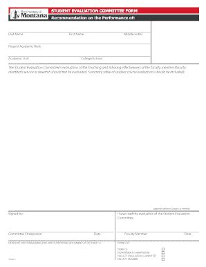 Fillable Online Umt Student Evaluation Committee Form Indd Umt Fax