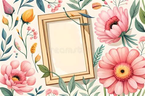 Watercolor Pastel Floral Vertical Empty Photo Frame Stock Illustration Illustration Of Bright