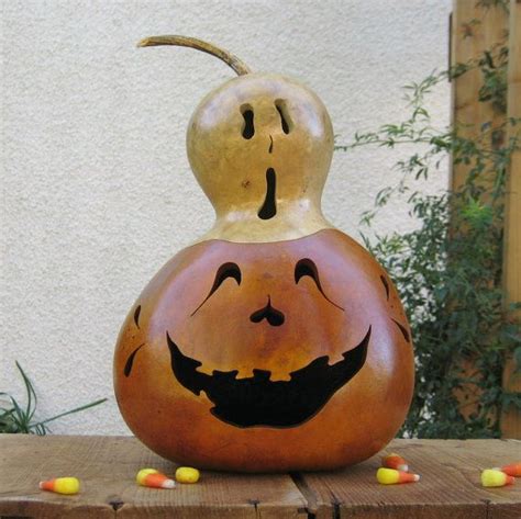 Halloween Gourd Jack O Lantern Natural Carved By Pinchmeboutique