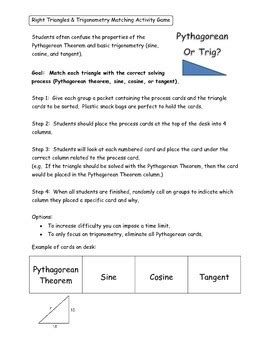 Geometry Unit Activity Pythagorean And Sin Cos Tan Trigonometry