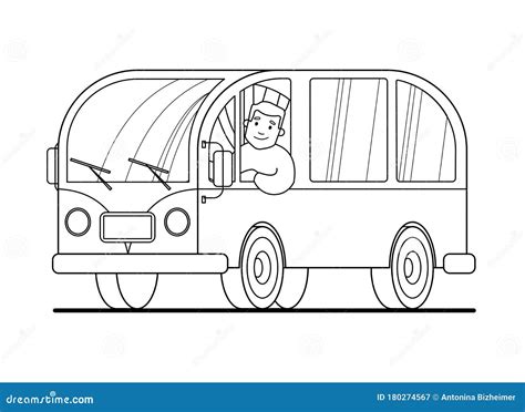 Minivan Travel A Man Drives A Car Happy Cartoon Man In A Retro Minivan