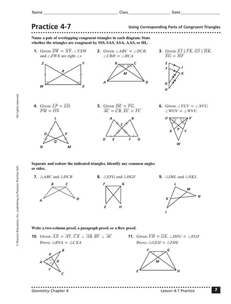 Congruent Triangles Worksheet With Answers