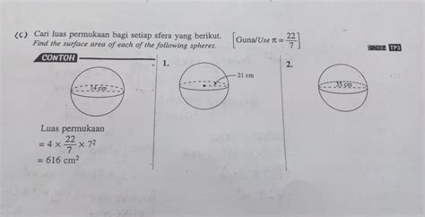 C Cari luas permukaan bagi setiap sfera yang berik - Gauthmath