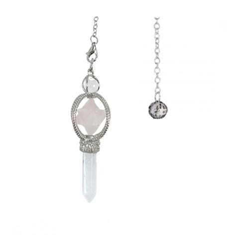 Pendule Merkaba en Quartz Rose et pointe Cristal de roche Radiésthésie