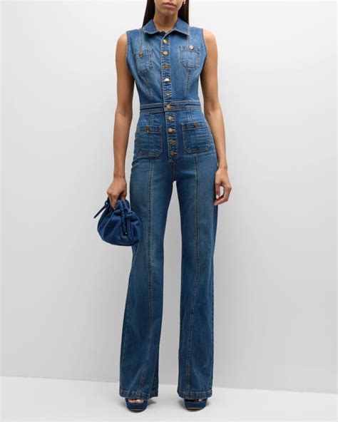 ETICA Farrah Zip Front Denim Jumpsuit Neiman Marcus