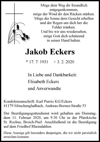 Alle Traueranzeigen für Jakob Eckers trauer rp online de