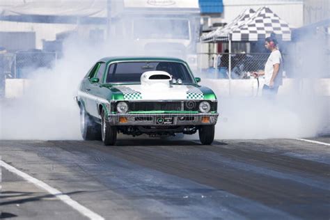 Chevrolet Nova On The Race Track At The Starting Line Editorial