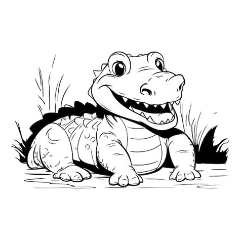 Ilustra O Vetorial De Desenho Animado De Crocodilo Isolada Em Fundo