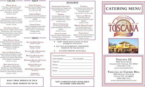 Catering Menu — Toscana 52