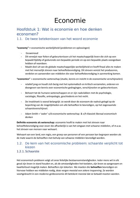 Samenvatting Economie Eerste Jaar Sw Economie Hoofdstuk Wat Is