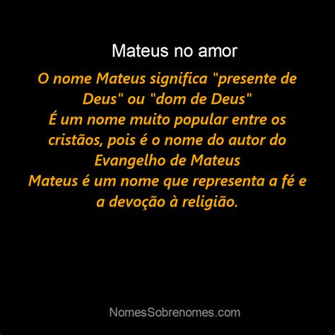 Qual O Significado Do Nome Mateus No Amor