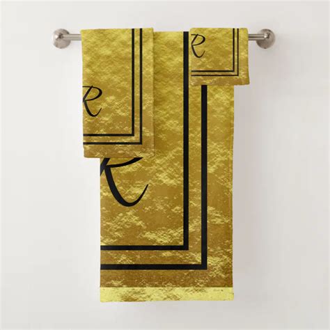 Modern Elegant Gold Black Monogram Script Bath Towel Set Zazzle