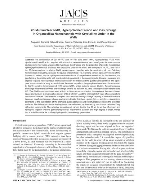 PDF 2D Multinuclear NMR Hyperpolarized Xenon And Gas Storage In