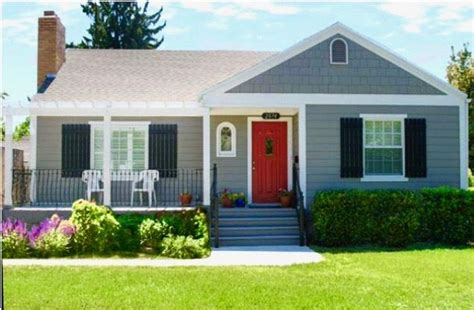 Gray House Red Door Black Shutters House Paint Exterior House