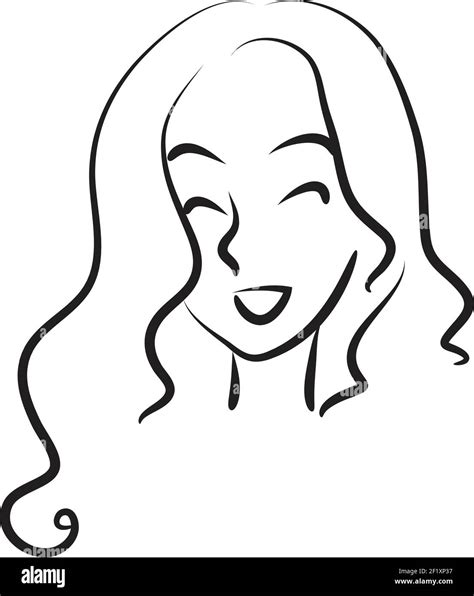 vector drawing easy line black and white beauty girl face icon sign ...