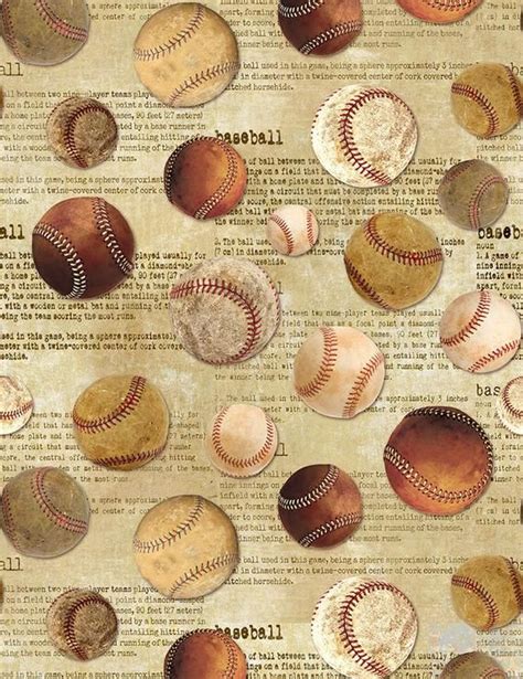 Vintage Baseball Themed Fabric On Newsprint Background C6006 Timeless